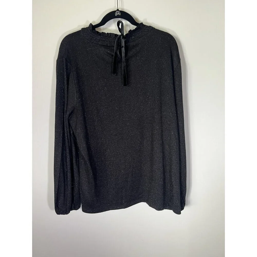 NEW Talbots black silver glitter ruffle neck stretch preppy holiday sweater 2X